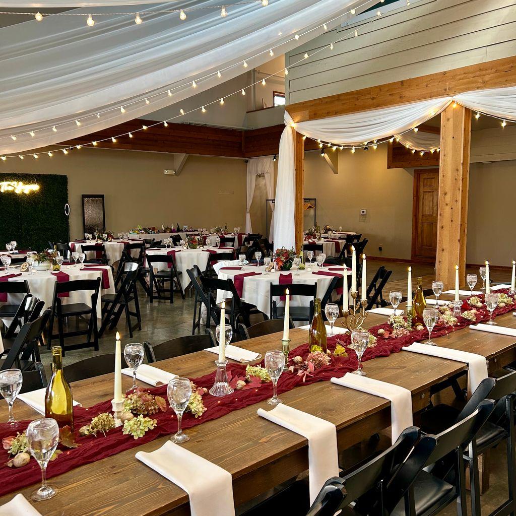 Farm table dressed for a wedding