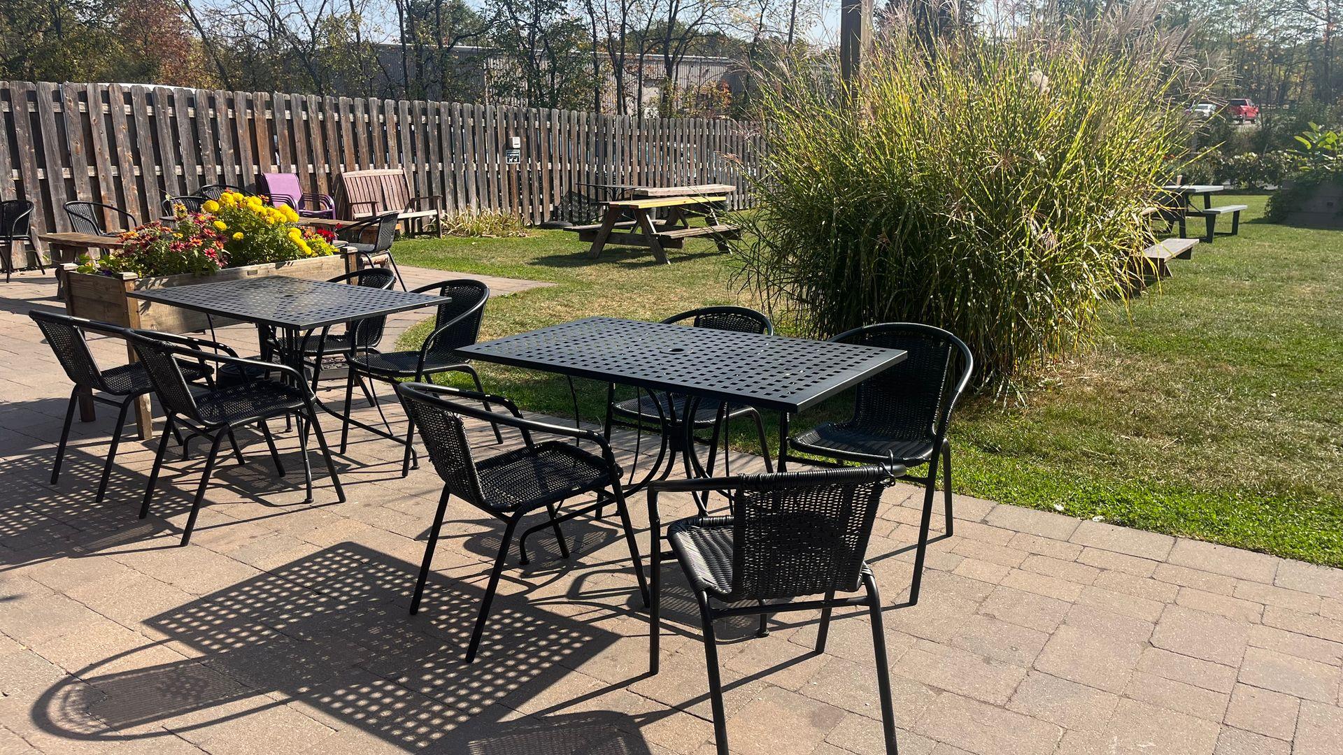 Garden patio seating at FWB